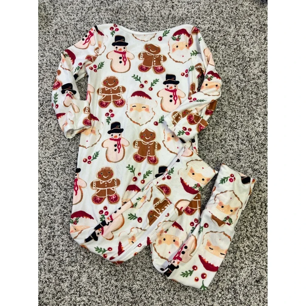 Sweet Honey Kids Pajamas 5Y Christmas Santa Gingerbread Snowman Footed Sleepwear